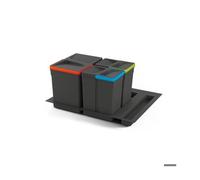 Emuca Kit de poubelle pour tiroir de cuisine avec base Recycle hauteur 266mm, 1x15litres, 2x7litres, module 600mm, Plastique Gris