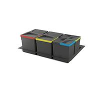 Emuca - Kit de poubelles, 12 L + 12 L + 6 L + 6 L, module 800 mm, Plastique, Gris anthracite, 4 ut. + Base