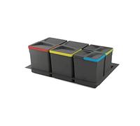 Emuca - Kit de poubelles, 15 L + 15 L + 7 L + 7 L, module 800 mm, Plastique, Gris anthracite, 4 ut. + Base