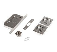 Emuca Kit de serrure à pêne carré pour porte coulissante, Acier, Nickel satiné