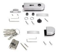 Emuca - Kit de serrure et de gâche pour portes en verre doubles, loquet horizontal pour porte en verre 8-12mm, acier et aluminium, anodisé mat