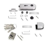 Emuca - Kit de serrure et de gâche pour portes en verre doubles, loquet horizontal pour porte en verre 8-12mm, acier et aluminium, anodisé mat