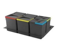 Emuca - Kit de poubelles, 15 L + 15 L + 7 L + 7 L, module 800 mm, Plastique, Gris anthracite, 4 ut. + Base