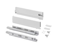 Emuca - Kit tiroir pour cuisine et bain à régulation 3D, hauteur 131mm, profondité 500mm, 60 Kg, fermeture amortie, panneaux non incluses, Acier, blanc
