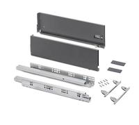 Emuca - Kit tiroir pour cuisine et bain à régulation 3D, hauteur 178mm, profondité 500mm, 60 Kg, fermeture amortie, panneaux non incluses, Acier, gris anthracite