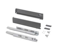 Emuca - Kit tiroir pour cuisine et bain à régulation 3D, hauteur 93mm, profondité 350mm, 40 Kg, fermeture amortie, panneaux non incluses, Acier, gris anthracite