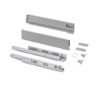 Emuca - Kit tiroir pour cuisine et bain à régulation 3D, hauteur 93mm, profondité 450mm, 40 Kg, fermeture amortie, panneaux non incluses, Acier, gris