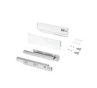 Emuca - Kit tiroir pour cuisine et bain, hauteur 93mm, profondité 350mm, 30 Kg, fermeture amortie, panneaux non incluses, Acier, Blanc
