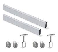 Emuca Lot de 2 rails d'armoire de 1 15 m avec supports Aluminium et Zamak Anodisé mat