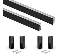Emuca - Kit Tube de penderie Luxe, 0,75 m, Peint Couleur Noir texturé, Aluminium et Plastique, Lot de 2