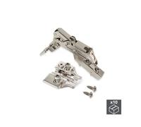 Emuca Lot de 10 charnières coudées X91 Ouverture à 165 degrés avec fermeture souple et inserts Euro, Hauteur 0, Acier, Nickelé