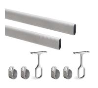 Emuca Lot de 2 rails d'armoire de 1 15 m avec supports Aluminium et Zamak Anodisé mat