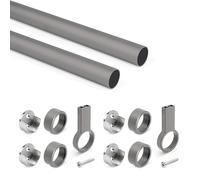 Emuca - Lot de 2 rails ronds pour armoires D.28mm longueur 1.15m avec supports, Aluminium et Zamak, Titane