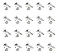 Emuca Lot de 20 charnières droites X92N à visser et embases de montage mixtes, Diamètre 5x9.5mm, Hauteur 0, Acier, Nickelé Nickelé G