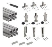 Lot de 3 cadres Zero avec quincaillerie et profilés pour montage au sol et au mur avec vérin circulaire, Aluminium et Zamak, Gris pierre