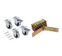 Emuca - Lot de 4 roulettes pivotantes pour Meuble Ø50mm avec Plaque de Fixation & KOTARBAU Charnière de caisse - 150 x 25 mm - Lot de 10 - Galvanisé - Charnières de porte - Charnières de placard