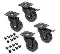 Emuca - Lot de 4 roulettes pivotantes pour meuble Ø75mm avec plaque de fixation et roulement à billes, roulettes en caoutchouc couleur noir.