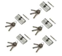 Emuca Lot de 5 cylindres, 30x30mm, simple embrayage, came longue, avec clés, Aluminium, Nickel satiné, 5 cylindres, 30x30mm, simple