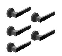 Emuca - Poignée de porte intérieur, lot de 5 ensembles de poignées de porte avec rosace D.50 mm, Aluminium, noir.