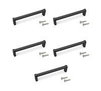 Emuca Poignées pour meubles Bergen – Lot de 5, L141 mm entraxe 128 mm, aluminium, peint en noir