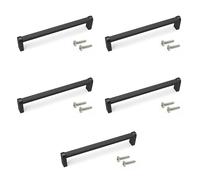 Emuca - Lot de 5 poignées pour meubles, L173mm, entraxe 160mm, Aluminium, Peint en noir