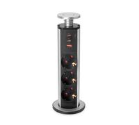 Emuca - Multiconnecteur élevable, 3 Prises Schuko, 1 USB A + 2 C, Aluminium