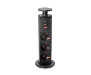 Emuca - Multiconnecteur élevable, 3 Prises Schuko, 1 USB A + 2 C, Noir