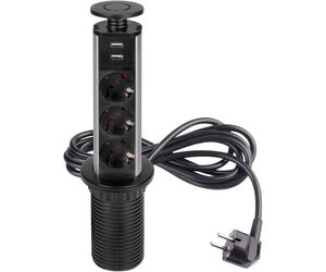 Emuca Multiconnecteur élevable Vertikal, EU, Peint en noir, Plastique et Aluminium.