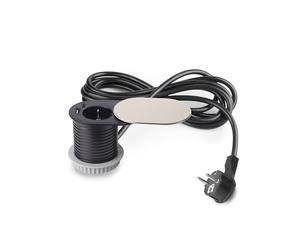 Emuca - Multiconnecteur Vertikal, diamètre 60mm, 1 x Prise Schuko, 1 x USB Type A, 1 x USB Type C, Acier et Plastique, Acier Inoxydable