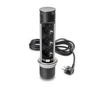 Emuca - Bloc multiprise escamotable Vertikal Push Ø60 mm, 3 Prises de Type Schuko, 1 USB de Type A, 1 USB de Type C, Acier et Plastique, Acier Inoxydable
