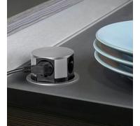 Emuca Multiconnecteur Vertikal Push diamètre 100mm, 3 prises de type Schuko, 1 USB type A, 1 USB type C, Acier et Plastique, Peint en aluminium