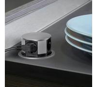 Emuca Multiconnecteur Vertikal Push diamètre 100mm, 3 prises de type Schuko, 1 USB type A, 1 USB type C, Acier et Plastique, Peint en aluminium