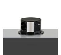 Emuca Multiconnecteur Vertikal Push diamètre 100mm, 3 prises de type Schuko, 1 USB type A, 1 USB type C, Acier et Plastique, Peint en noir