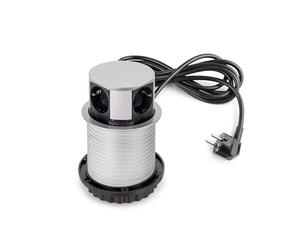 Emuca - Multiconnecteur Vertikal Push diamètre 100mm, 3 Prises de Type Schuko, 1 USB Type A, 1 USB Type C, Acier et Plastique, Peint en Aluminium