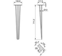 Emuca – Jeu de 4 pieds en épingle pour table, 3 barres, 710 mm, blanc, acier
