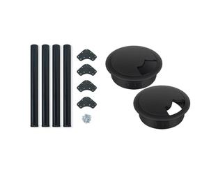 Emuca - Pieds de Table réglables Ø60x710mm, Set de 4 Pieds de Table en Acier & Bolatus Passe Cable Bureau 60 mm - Lot de 2 passages de Passe Fil Bureau en Plastique Noir