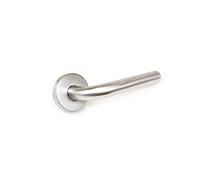 Emuca - Poignée de porte intérieur, ensemble de poignées de porte avec rosace D.53 mm, Modèle en L, Acier inoxydable, Nickel satiné.