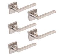 Emuca - Poignée de porte intérieur, lot de 5 ensembles de poignées de porte avec rosace 50x50 mm, Aluminium et zamak, Nickel satiné.