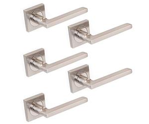 Emuca - Poignée de porte intérieur, lot de 5 ensembles de poignées de porte avec rosace 50x50 mm, Aluminium et zamak, Nickel satiné.