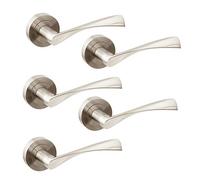 Emuca - Poignée de porte intérieur, lot de 5 ensembles de poignées de porte avec rosace D.50 mm, Aluminium, Nickel satiné.