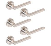 Emuca - Poignée de porte intérieur, lot de 5 ensembles de poignées de porte avec rosace D.50 mm, Aluminium et zamak, Nickel satiné.