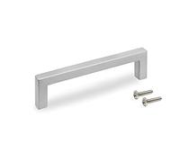 Emuca - Poignée pour meuble, entraxe 128 mm, L136 mm, Zamak, Nickel satiné, 5 ut.
