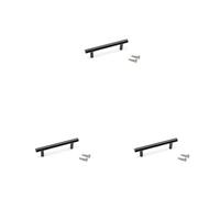 Emuca - Poignée pour Meubles, L136mm, entraxe 96mm, Acier, Peint en Noir (Lot de 3)