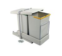 Emuca Poubelle de recyclage à fixation inférieure et extraction automatique avec 2 conteneurs 14 litros, Plastique gris.