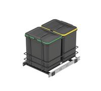 Emuca - Poubelle de recyclage pour cuisine, 2 x 16 L, fixation par le bas et extraction manuelle, Plastique gris anthracite