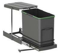 Emuca - Poubelle de tri sélectif pour Meuble de Cuisine, 24 L, Fixation par Le Bas et Extraction Manuelle/Automatique, Plastique Gris Anthracite.