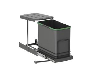 Emuca - Poubelle de tri sélectif pour meuble de cuisine, 24 L, fixation par le bas et extraction manuelle/automatique, plastique gris anthracite.