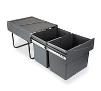 Emuca Bac de tri sélectif Recycle – montage inférieur, extraction manuelle – 2x15L Plastique gris