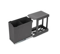 Emuca - Poubelles de recyclage pour la cuisine, 2 x 14L, fixation inférieure et extraction automatique, Acier et Plastique, Gris antracite
