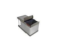 Emuca - Poubelles de recyclage pour la cuisine, 2 x 16 litres, fixation inférieure et extraction automatique, Plastique, finition acier inoxydable